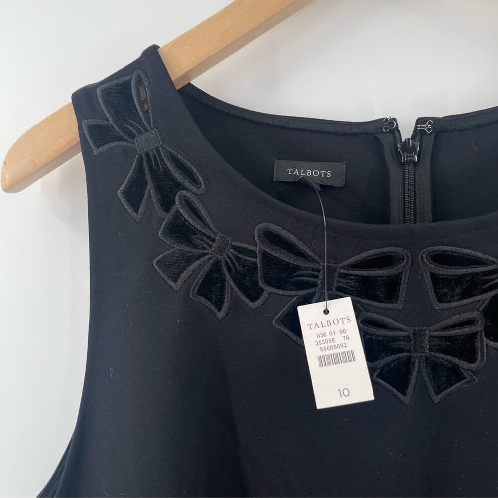 TALBOTS Dress Size 10 Bow Embroidered Cut Out Velvet Ponte Knit A-Line NWT Black - Picture 6 of 12